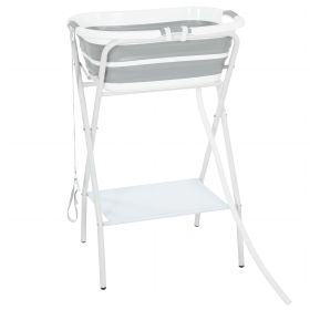Dog Bath Tub Dog Washing Station, Elevated Foldable Dog Bathtub with Hose, Storage Shelf, for Small Dogs Puppies Gray