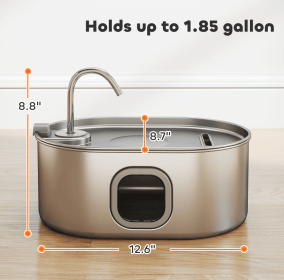 1.8-gallon smart charging recirculating pet water dispenser with visual water level display, SUS304 stainless steel construction